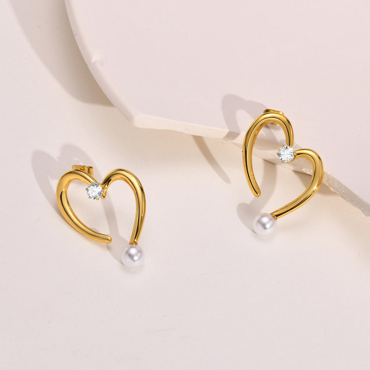 Stainless Steel Zircon Pearl Heart Earrings