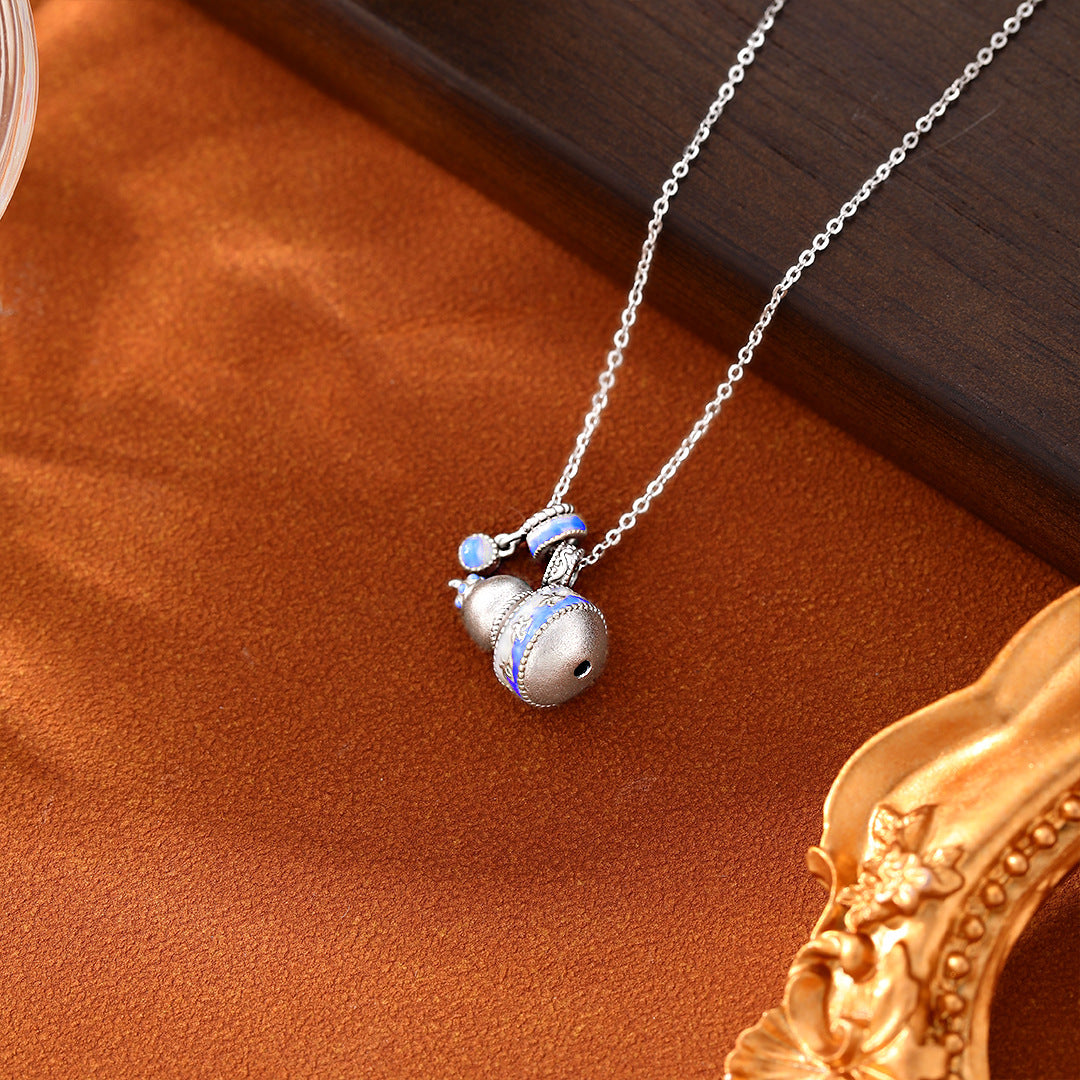 Planderful Glow In The Dark Sterling Silver Necklace Gourd Chinese Style For Women Luxury Collarbone Chain