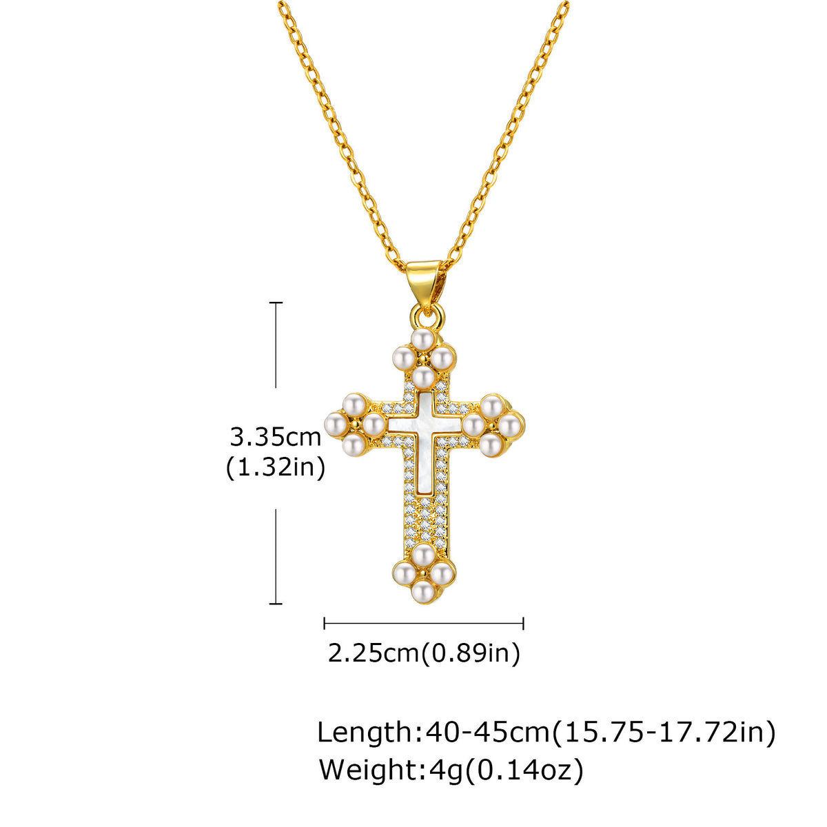 Cross Shell Pearl Zircon Copper Necklace