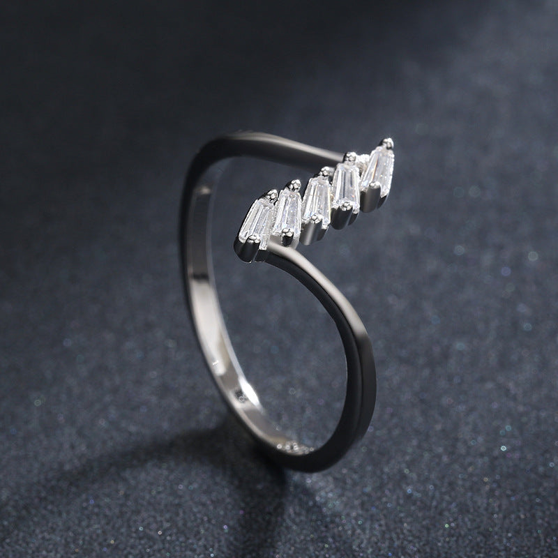 Sterling Silver Geometric Zircon Ring for Women in Sizes 5-10