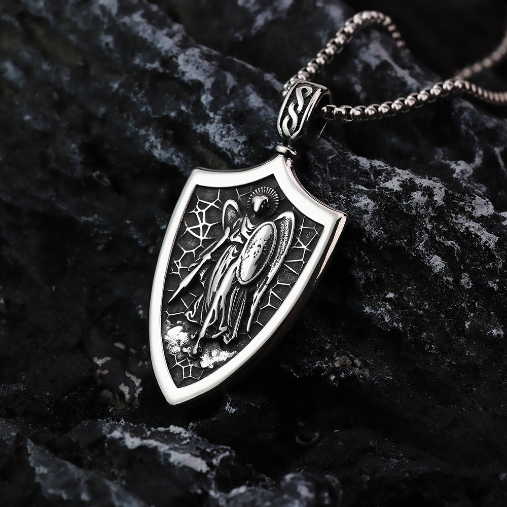 Vintage Men's Stainless Steel Pendant St. Michael's Angel Necklace