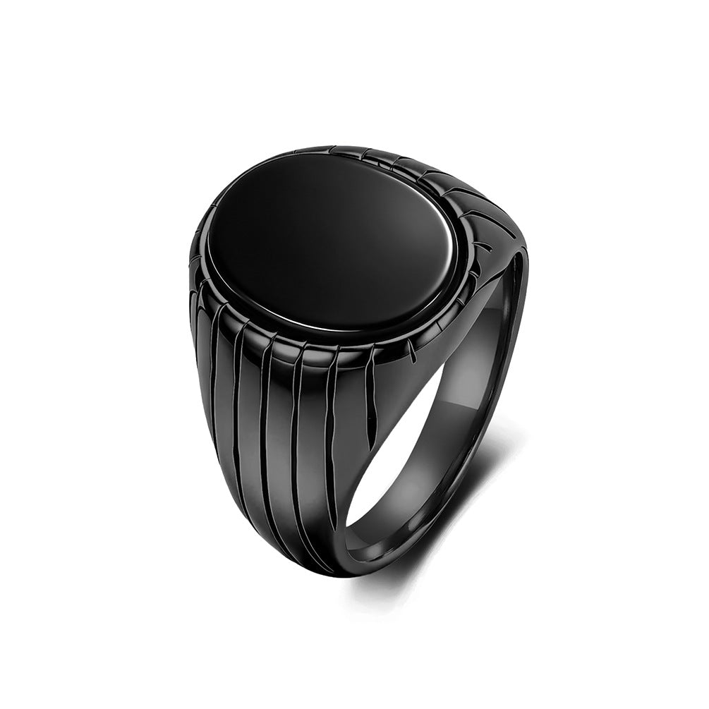 Minimalist Stainless Steel Black Gemstone Ring Men's