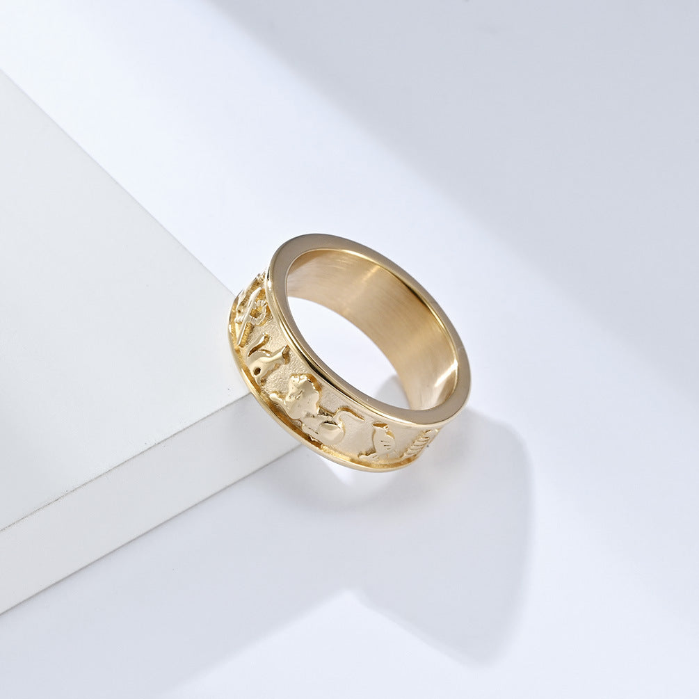 Ancient Egyptian Anka Anubis Lucky Symbol Stainless Steel Ring