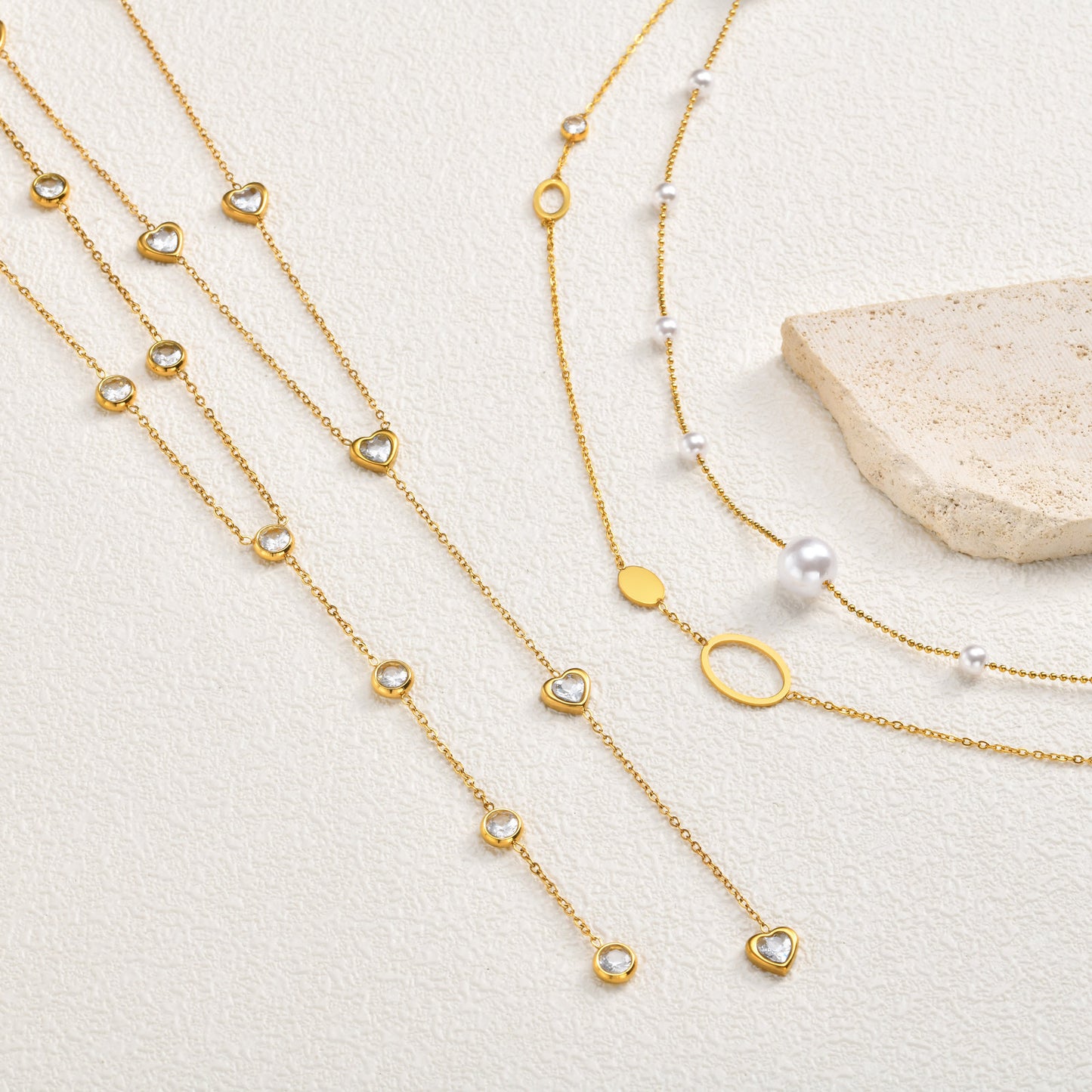 Stainless Steel Autumn & Winter & Double-Layer Imitation Pearl Round Zirconium Necklace