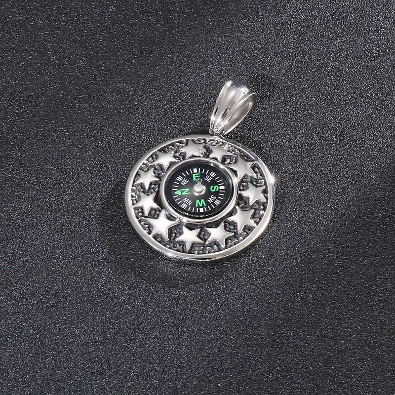 Stainless Steel Five-Pointed Star Compass Pendant for Men