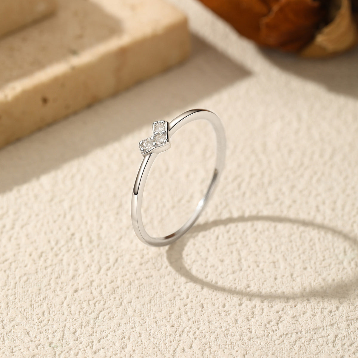 S925 Sterling Silver Three-Stone Heart Moissanite Ring