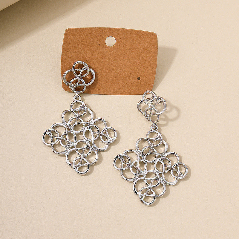 Vienna Verve Metal Needle Earrings - Trendy Geometric Floral Design