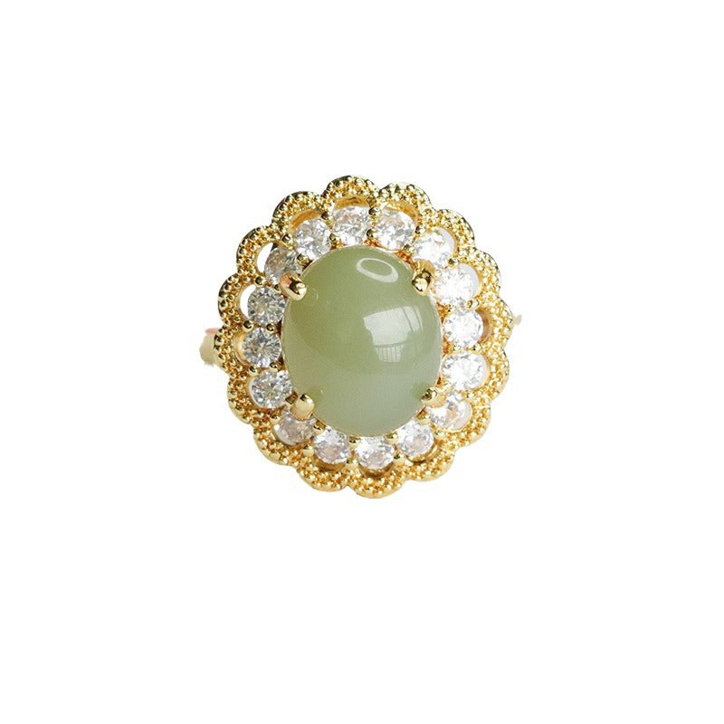 Qingshui Hetian Jade Floral Openwork Ring