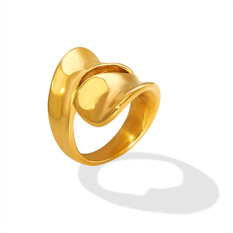 Bold Geometric Hollow Ring in 18K Gold Titanium Steel - Hip Hop Fashion Jewelry