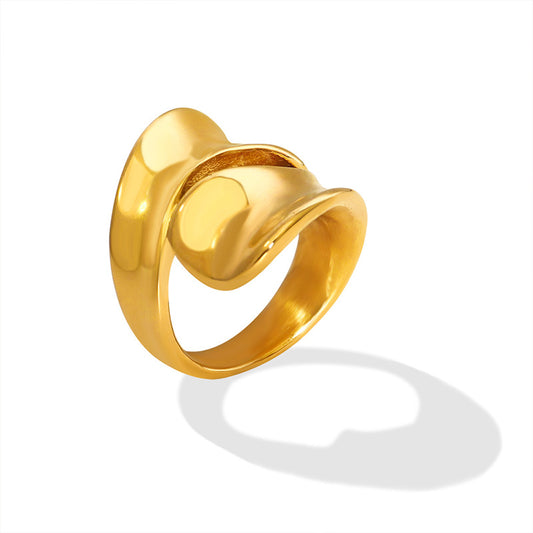 Bold Geometric Hollow Ring in 18K Gold Titanium Steel - Hip Hop Fashion Jewelry