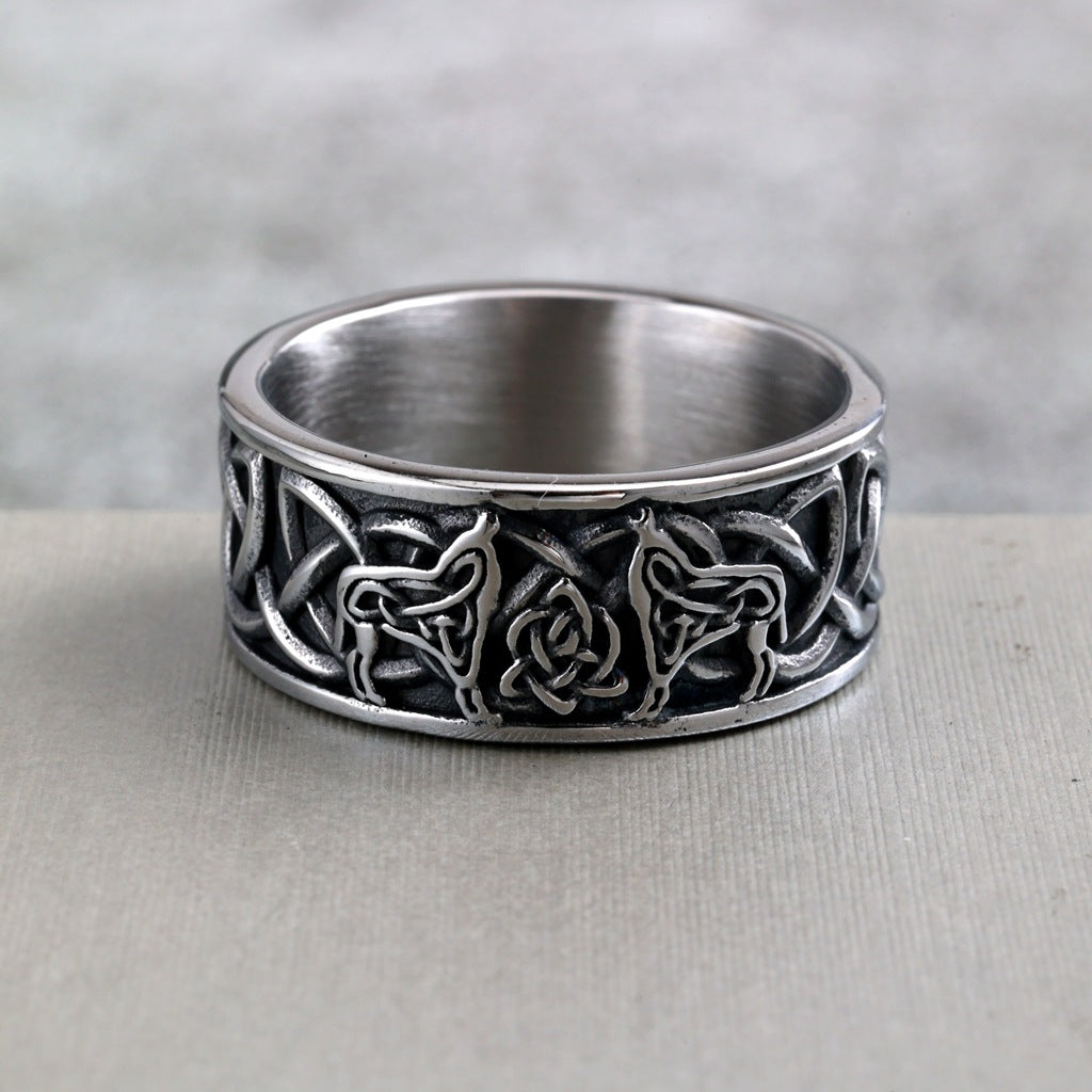 Vintage Viking Wolf Stainless Steel Men's Ring