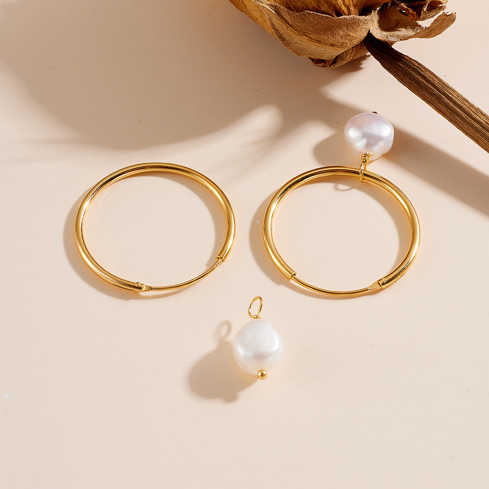 S925 Silver Earrings Natural Freshwater Beads Pearl Earrings Retro Earrings