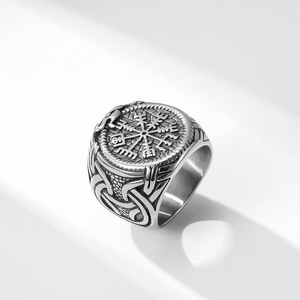 Nordic Viking Rune Titanium Steel Ring for Men Jewelry