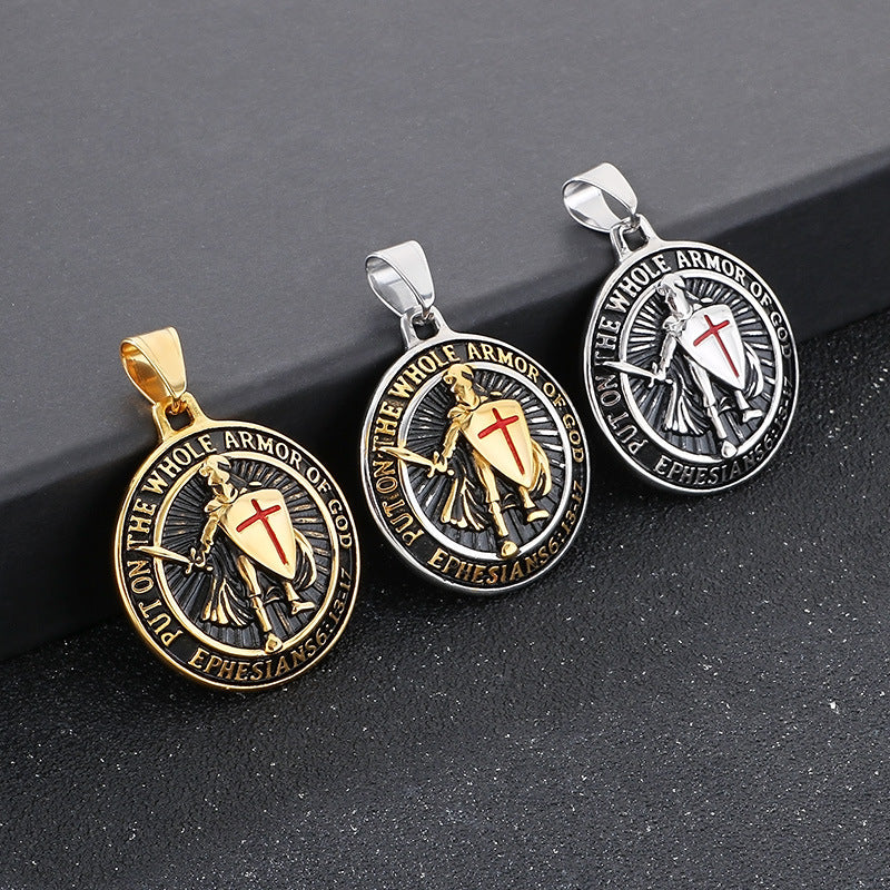 Templar Cross Shield Pendant Red For Men Titanium Planderful