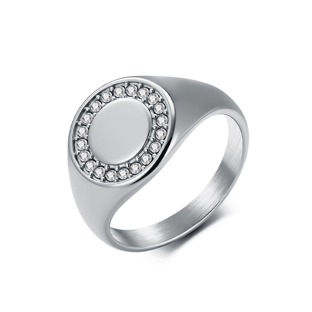 Zircon Gold-Plated Stainless Steel Ring Unisex