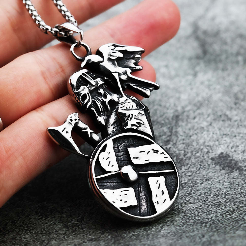 Nordic Viking Warrior Axe Shield Pendant Necklace for Men