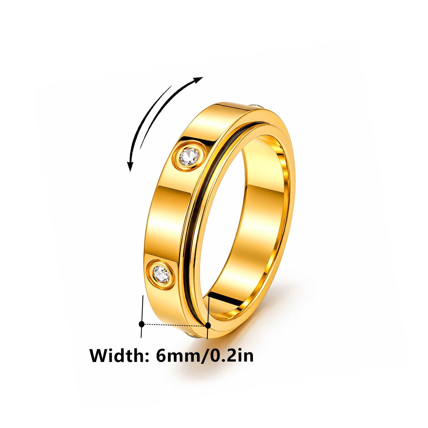 Planderful Everyday Genie Rotatable Zircon Stainless Steel Ring For Couples Unisex Light Luxury