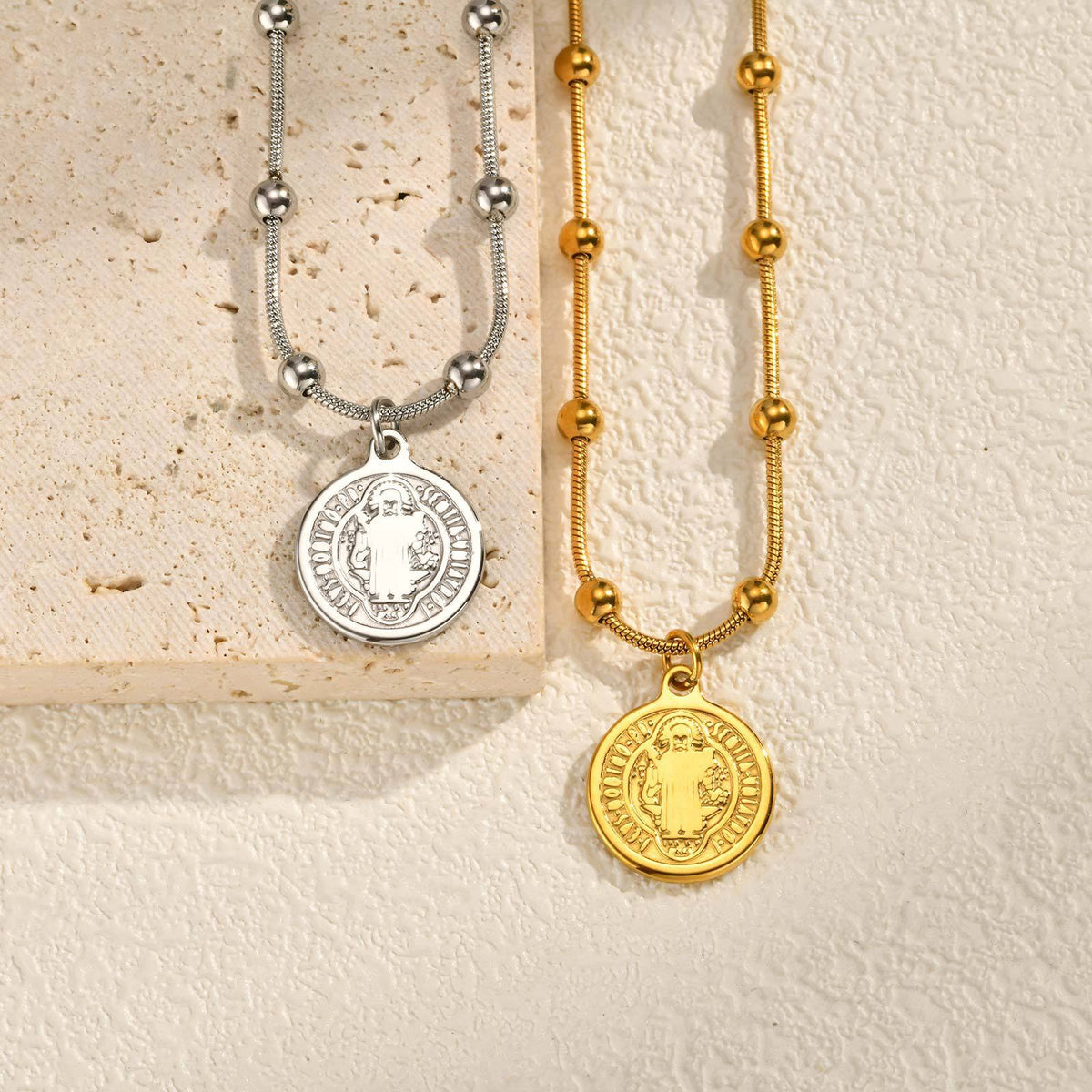 Stainless Steel Geometric Bead-Separated Snake Chain Necklace