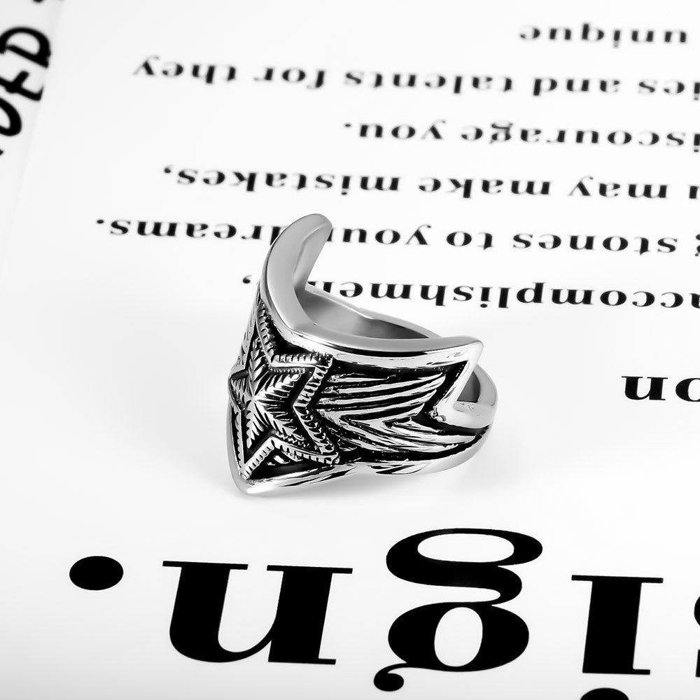Vintage Titanium Steel Pentagram Wide Ring for Personalized Style - Unisex Accessory for Men and Women