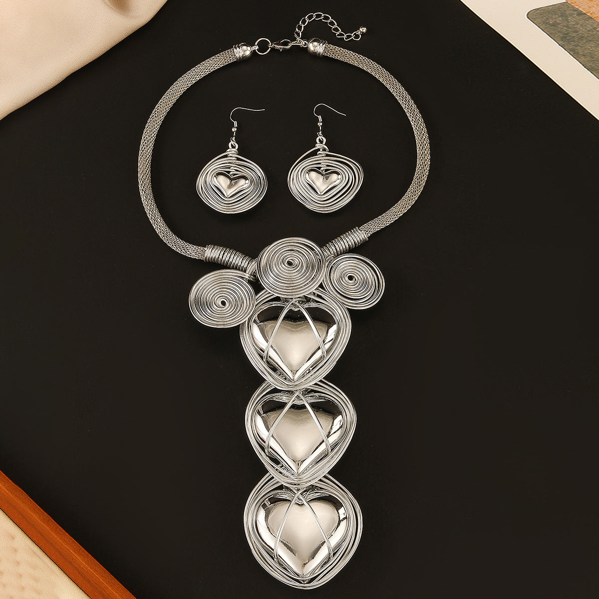 Planderful Savanna Rhythms Necklace and Earrings Set – Exaggerated Three-Dimensional Love Shape Design