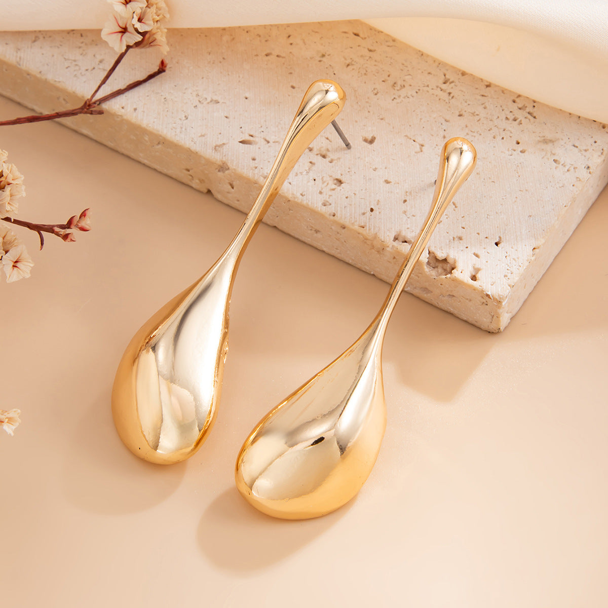 Planderful Vienna Verve Water Drop Earrings Statement Long Geometric Spoon Pendant For Modern Women