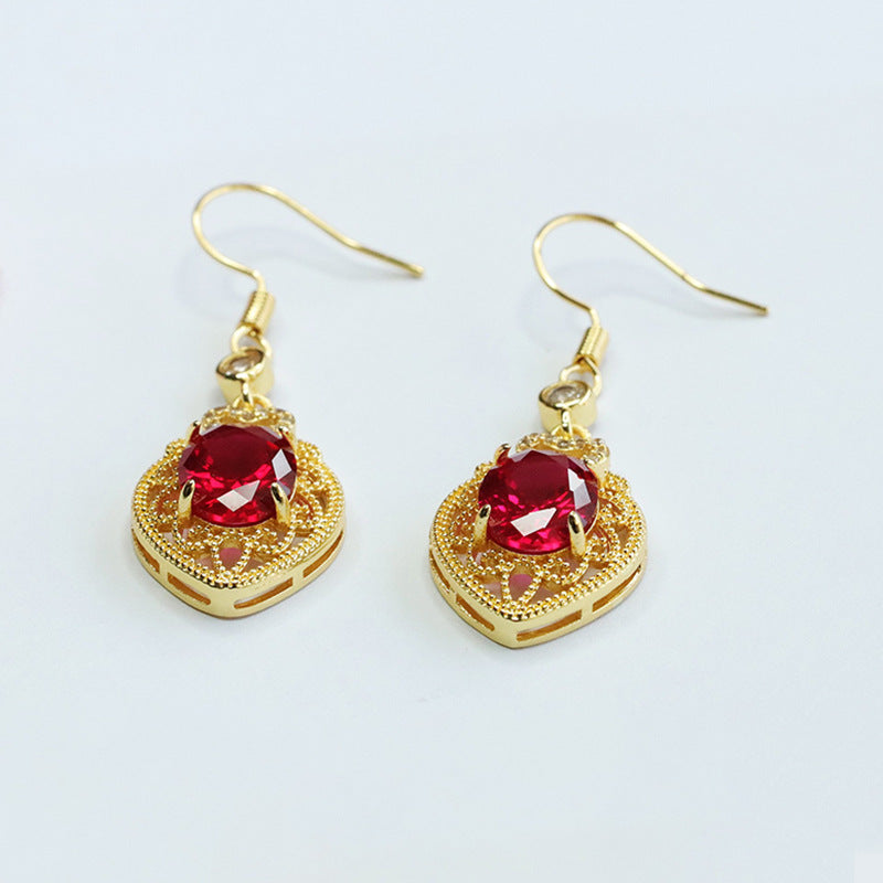 Lab-Grown Ruby Heart Drop Earrings