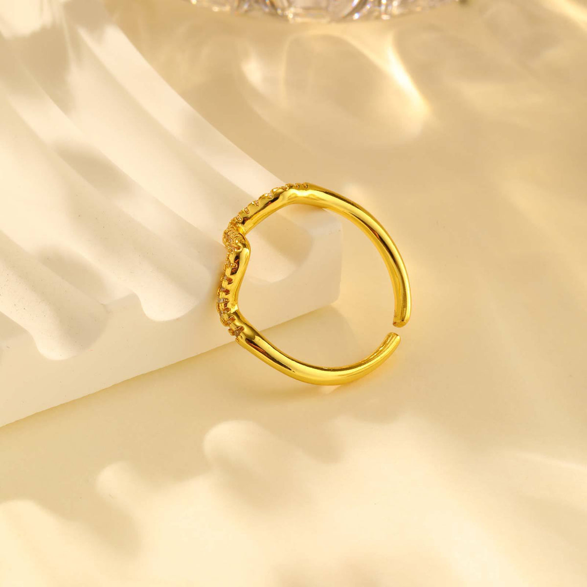 Copper Light Wind Inlaid Wave Ring Zircon Geometric Opening Ring Gold