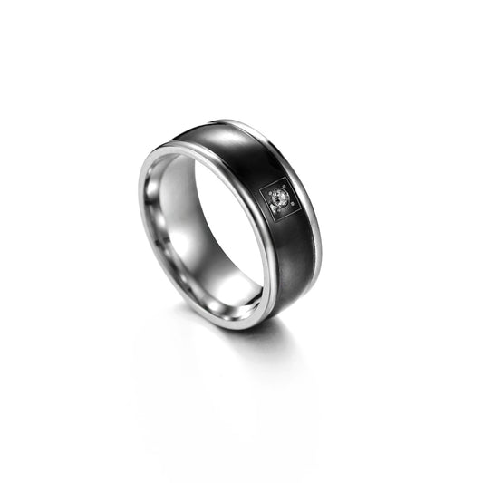 Stainless Steel Men's Zircon Ring Set with European and American Zircon Inlay - Wholesale Men's Fashion Accessories