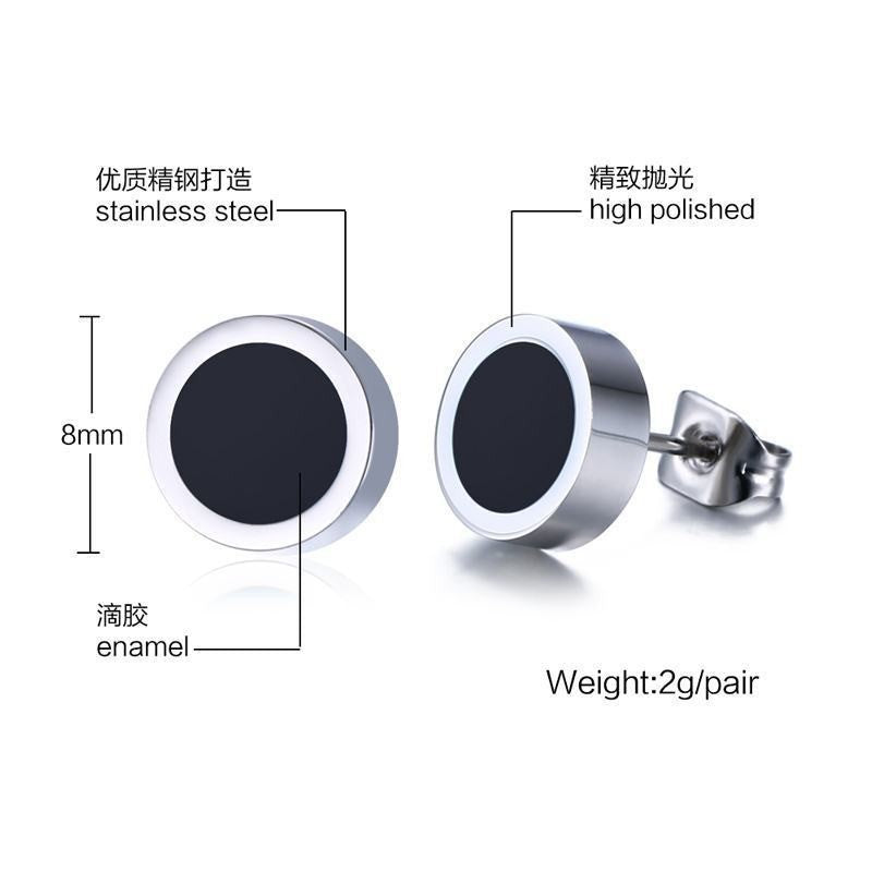 Dark Blue Glitter Stainless Steel Stud Earrings — Pair