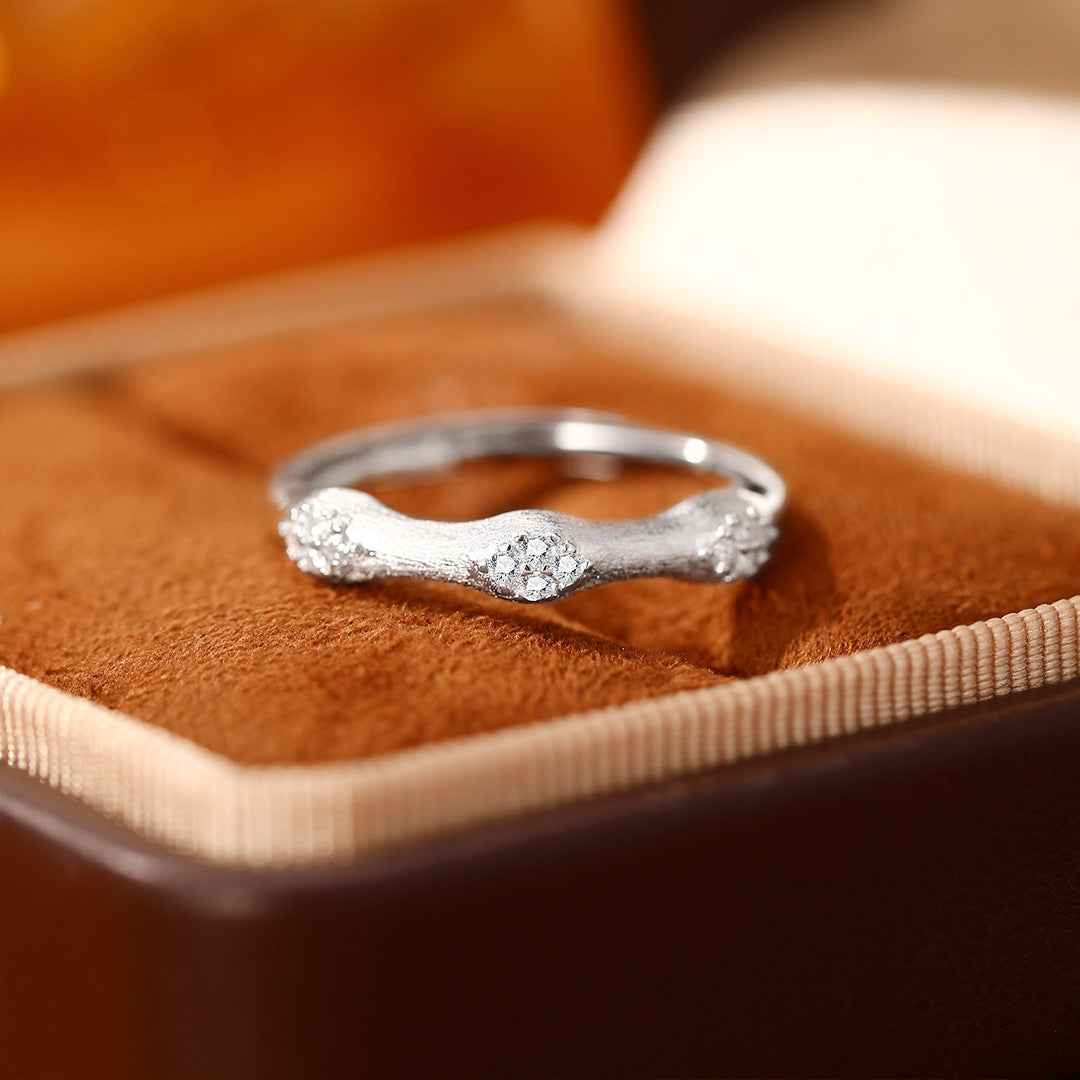 Bamboo Inlaid S925 Sterling Silver Women's Ring