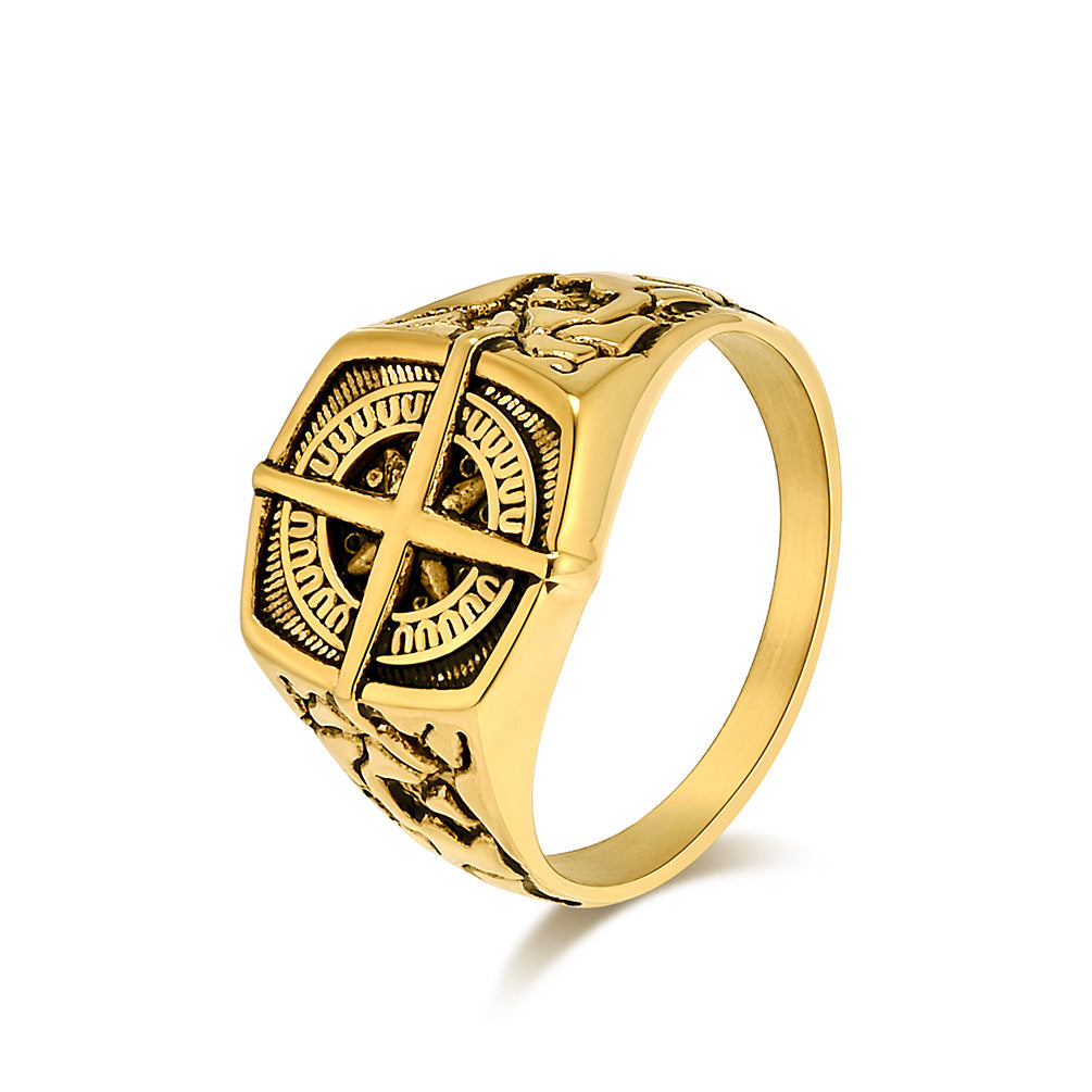 Planderful Compass Ring Stainless Steel Nordic Retro Pirate Sailing Style for Men Bold Niche Jewelry