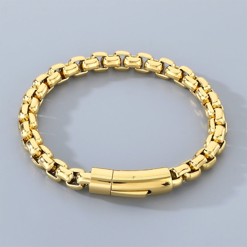 8mm Stainless Steel Square Pearl Round Buckle Unisex Bracelet Business Style