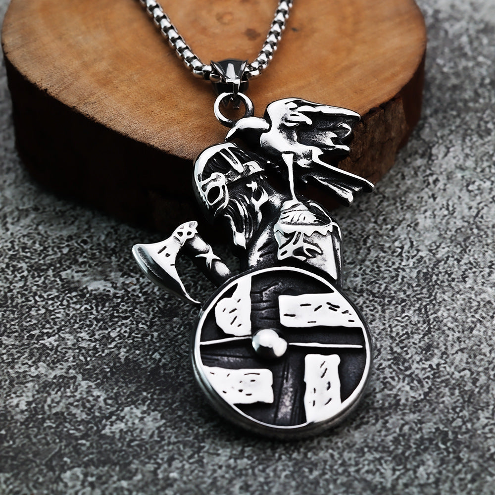Nordic Viking Warrior Axe Shield Pendant Necklace for Men