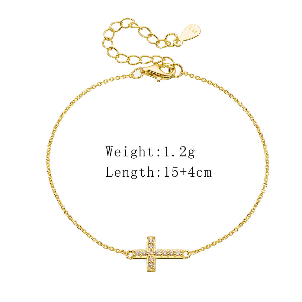 925 Sterling Silver Zircon Cross Bracelet, And Design Sense