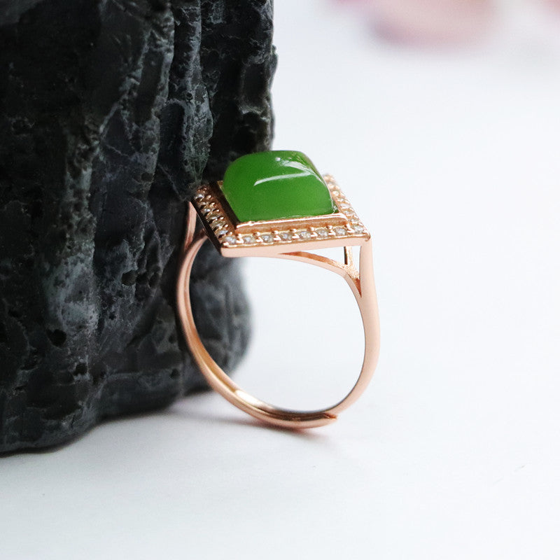 925 Sterling Silver Hetian Jasper Square Ring
