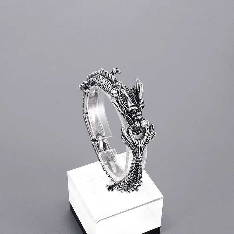 Bold Leopard-Inspired Punk Bracelet - Creative Retro Dragon Tiger Design in Titanium Steel for Men