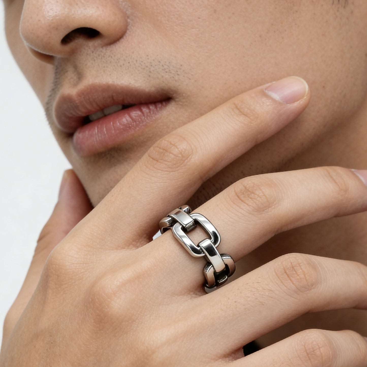 Planderful Titanium Steel Cuban Chain Ring Unisex Statement Jewelry For Men Women