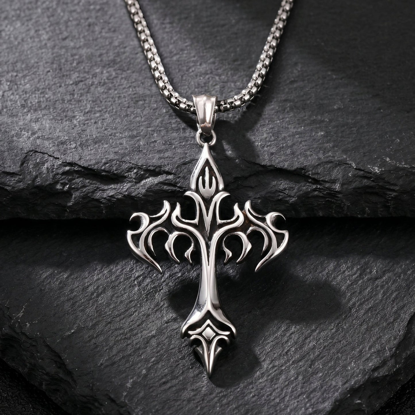 Street Necklace Street Hip Hop Punk Unisex Stainless Steel Flame Cross Pendant