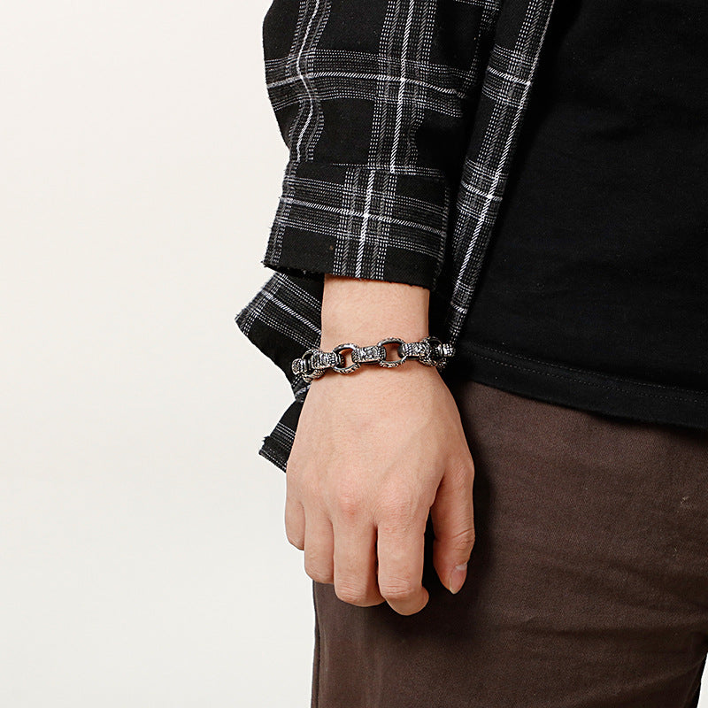Antique Square Buddha Head Titanium Steel Men's Bracelet