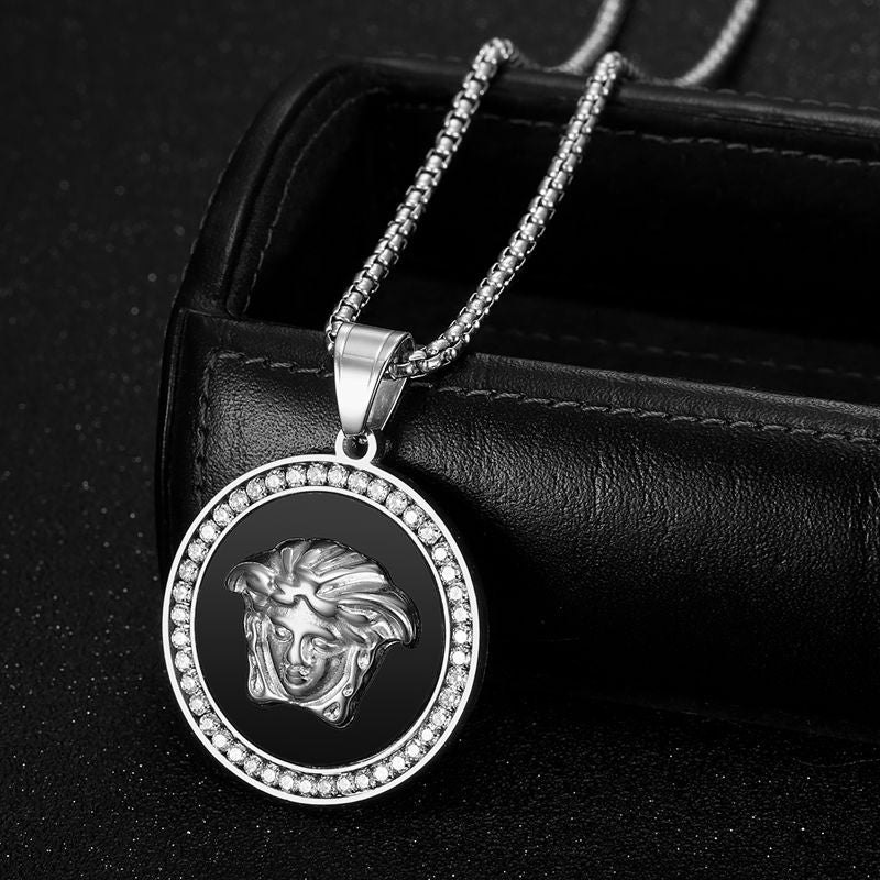 Hip Hop Jewelry Stainless Steel Gold Plated Zircon Greek Mythology Pendant Necklace Planderful For Urban Fashion Fans