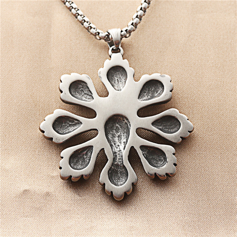 Personalized Punk Skull and Flower Pendant Necklace in Titanium Steel for Men