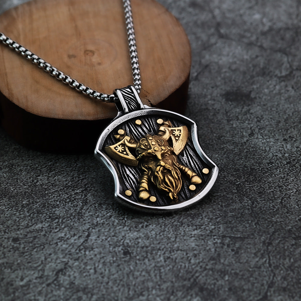 Nordic Viking Jewelry Odin Double Axe Pendant Necklace for Men