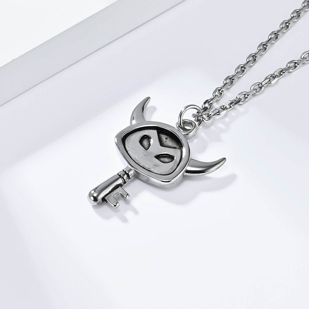 Planderful Little Devil Key Necklace Stainless Steel Durable Pendant For Edgy Retro Fashion Lovers