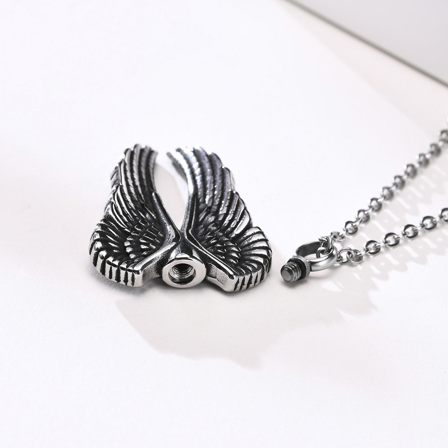 Stainless Steel Angel Wings Urn Pendant Necklace for Men