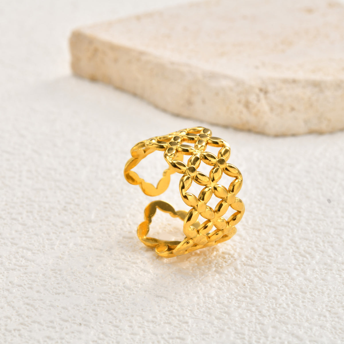 Stainless Steel Lines Folded Rhombus Geometric Irregular Opening Ring