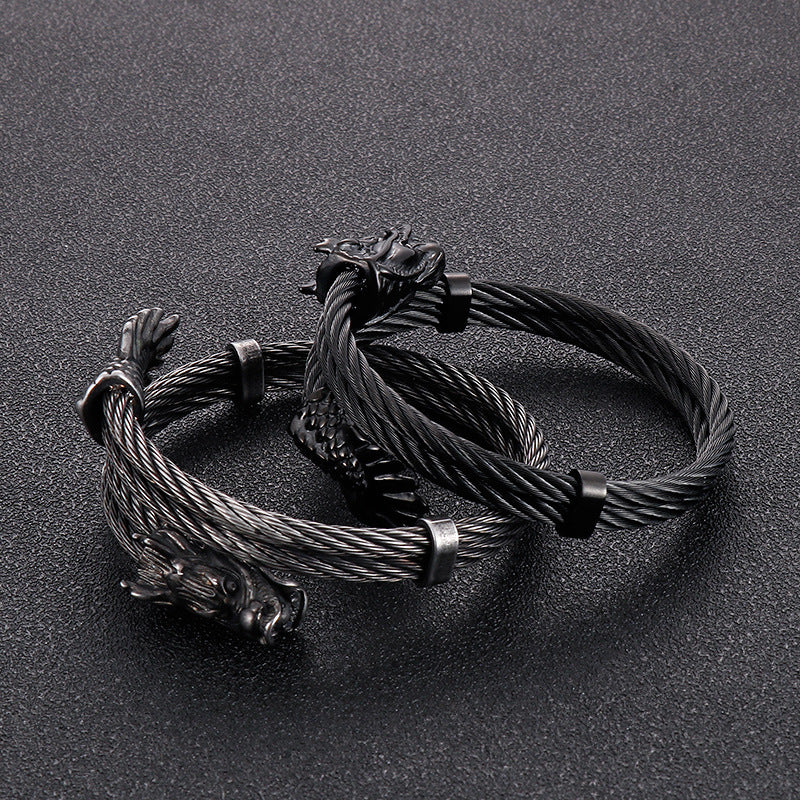 Dragon Design – Punk Style 8mm Sunway Asia Line Zodiac Dragon Titanium Steel Men's Bracelet