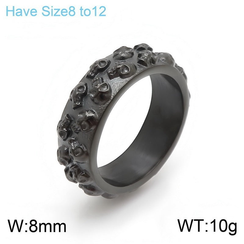 Halloween Diablo Double Row Little Skull Ring Old Gothic Ghost Head Stainless Steel