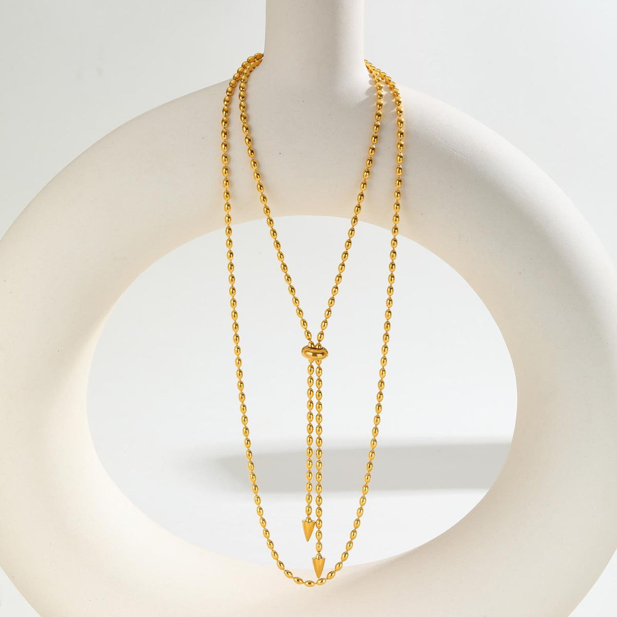 Design Stainless Steel Rice Bead Chain Adjustable Necklace