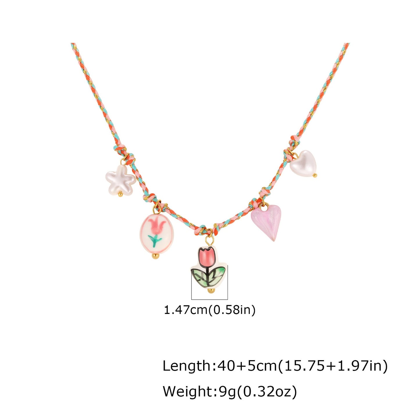 Dopamine Necklace Stainless Steel Ceramic Flower Heart Shaped Imitation Pearl Braided