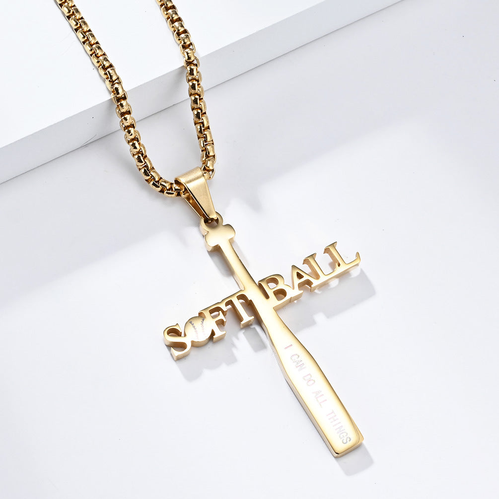 Baseball Necklace Titanium Steel Gold Letter Pendant For Athletes By Planderful Everyday Genie